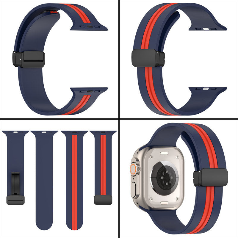 Silicone Bicolor Band with Magnetic Folding Buckle for Apple Watch-12