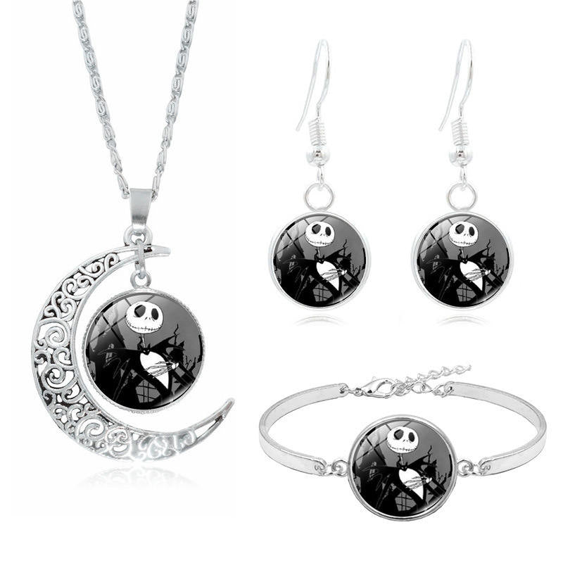 The Nightmare Before Christmas Moon Pendant Necklace Earrings Bracelet Charms Gift Set-9