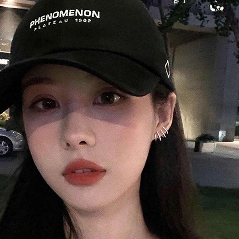 Minimalist Cuff Huggie Stud Earrings for Women Teen Girls-Silver