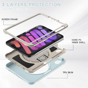 SpiderA iPad Case For iPad Mini 6 Heavy Duty Shockproof Rugged Protective Case With Holder-IceCrystalBlue