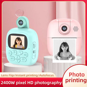 Kids HD Digital Camera Printable with Rotating Lens for 3-12 Years-Blue