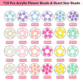 720Pcs Candy Color Acrylic DIY Heart Beads Star And Round Beads