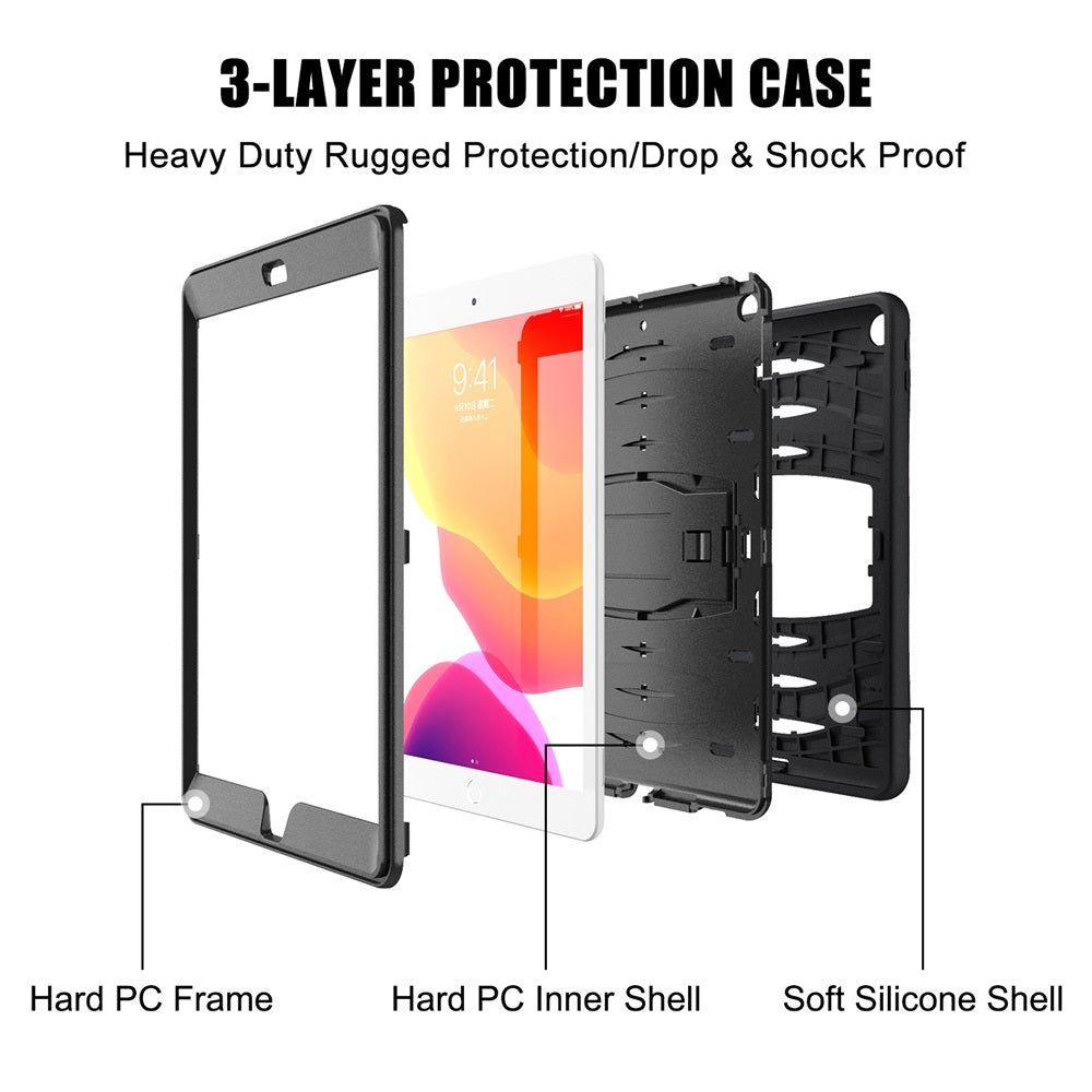 Shock Wave Kickstand Case Anti-Fall Protection With Pencil Holder+Cap For New iPad 7 10.2inch(2019)-Black