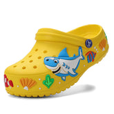 Girls Boys Lightweight Cartoon Shark Non-slip Sandals Beach Pool Shower Slippers-Yellow