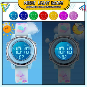 Kids Digital Sport Watches LED with 7 Colors Backlight 3D Butterfly Wristwatch-Blue