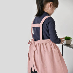 Girls Linen Cotton Apron Adjustable Bib for Cooking Painting-Pink