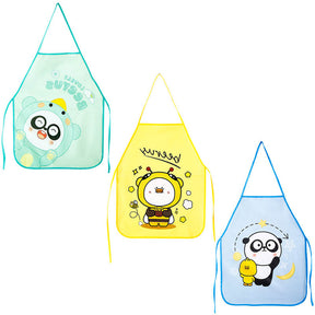 3 Pcs Baby Waterproof Cartoon Sleeveless Bib Art Smock-D