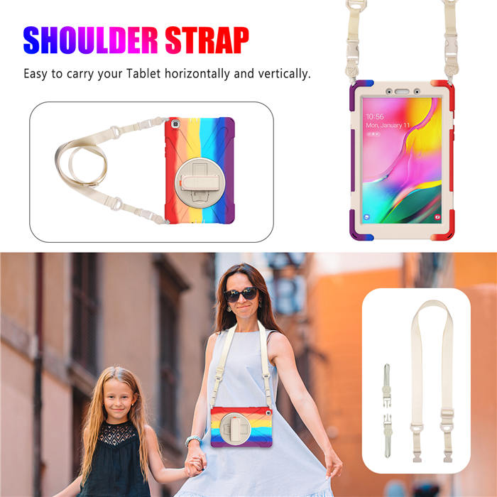 Samsung Tablet Case With Pencil Stand+Rotating Stand+Shoulder Strap For Tab A 8 T290/T295-Red