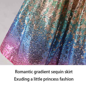 Girls Shiny Sequins Birthday Party Dance Dress-Champagne