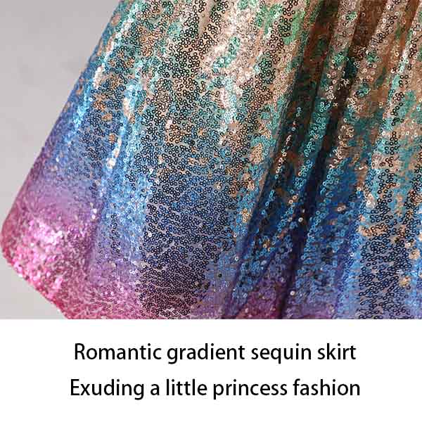 Girls Shiny Sequins Birthday Party Dance Dress-Champagne