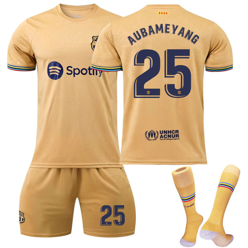 AUBAMEYANG #25 Barca Away Shirt 2022/23 Soccer Jersey Kit Football Set For Adult Kids