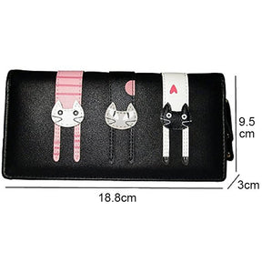 Womens Cute Cat Wallet Bifold Long Coin Purse with Zipper-Pink