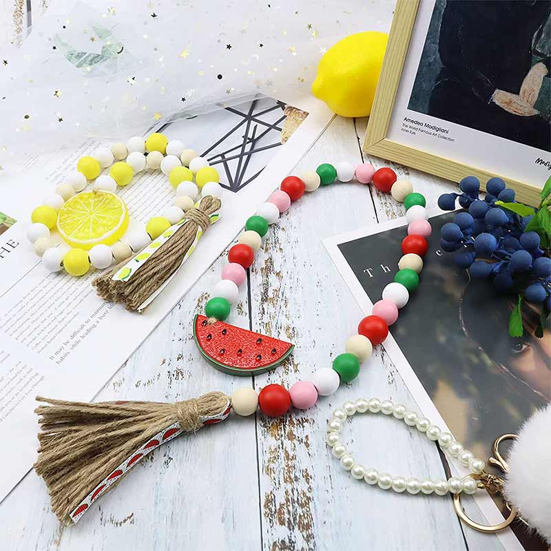 2 Pcs Country Tiered Tray Decorations Lemon Watermelon Wood Bead Garland