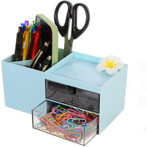 Plastic Cosmetic Storage Box Office Desk Multi-Functional Organizer -Blue