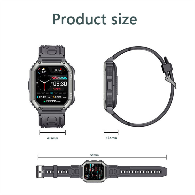 KR06 Mens Military HD Smart Watch Fitness Tracker Heart Rate Sleep Monitor-Black Camouflage