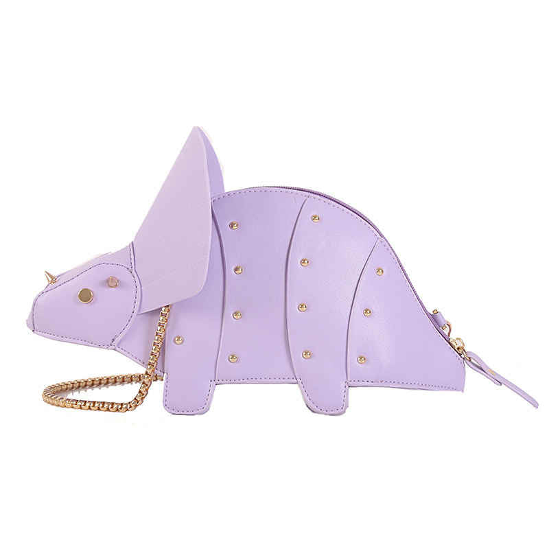 Dinosaur Shape Crossbody Shoulder Bag Women Pu Leather Rivet Chic Clutch-Purple