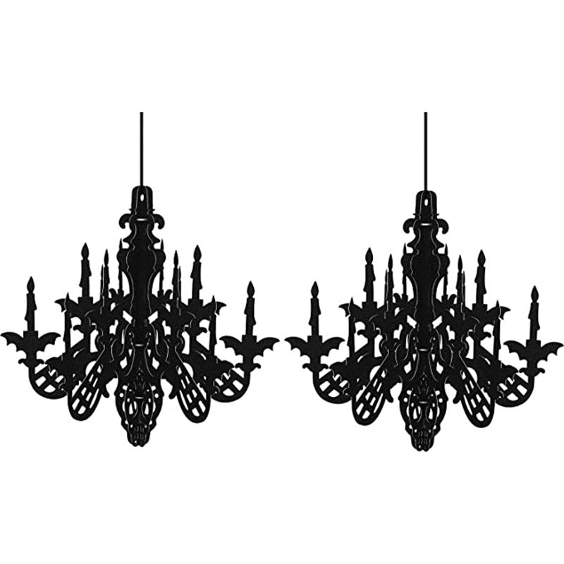 2 Pcs Black Chandelier Ceiling Hanging Decoration for Halloween Party