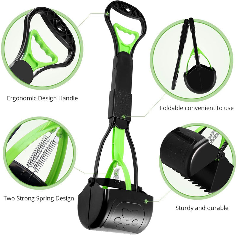 Non-Breakable Pet Pooper Scooper with Long Handle for Easy Grass and Gravel Pick Up-Green