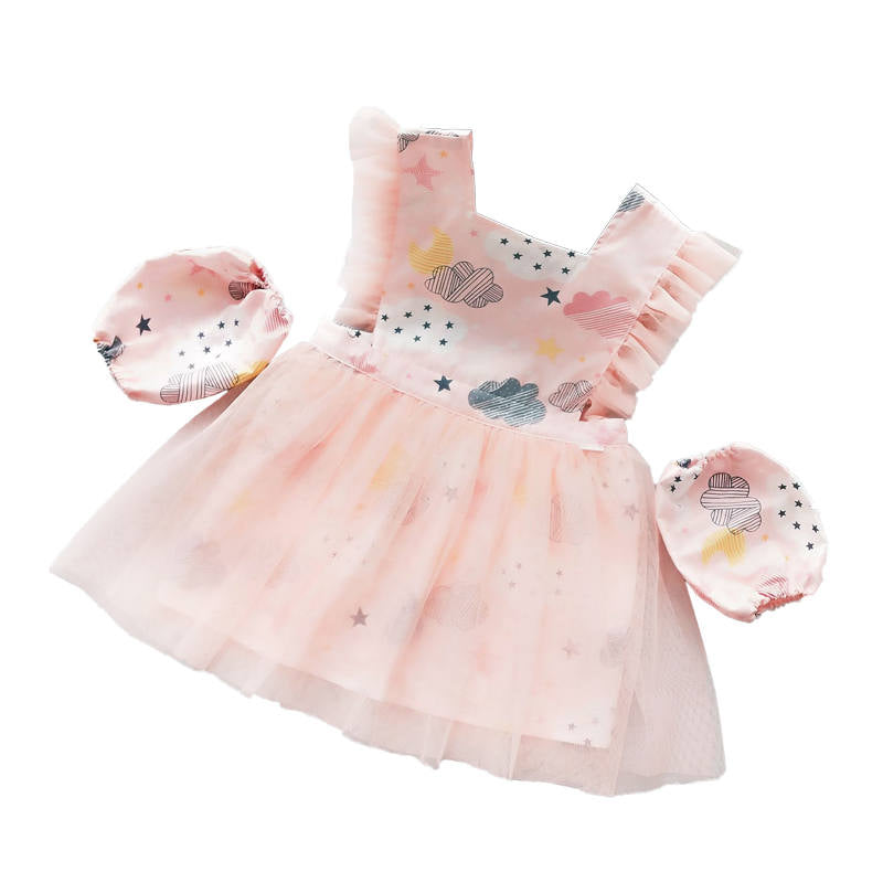 Girls Princess Dress Apron with Sleeves Covers for Cooking Painting-Pink Cloud