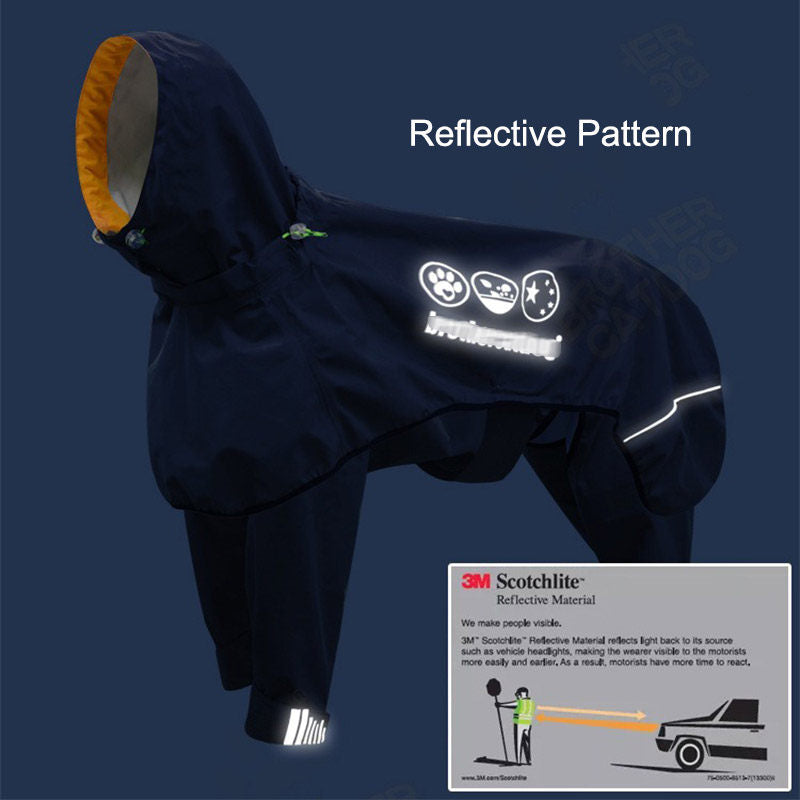 Dog Raincoat 4 Legs Waterproof with Hood Leash Hole for Large Dog-Navy Blue