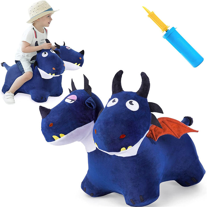 Kids Plush Ride Bouncing Toys Inflatable Hopping Animal with Pump-Dragon