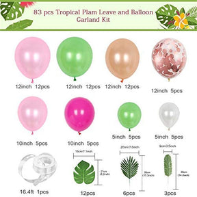 83Pcs DIY Tropical Balloons Garland Kit with Tropical Leaf and Balloon Strip for Tropical Theme Birthday Party Baby Shower