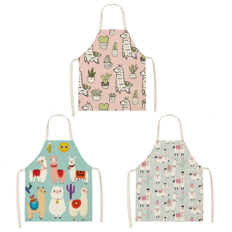 3 Pcs Kids Alpaca Printed Linen Apron Bib for Cooking Painting-2