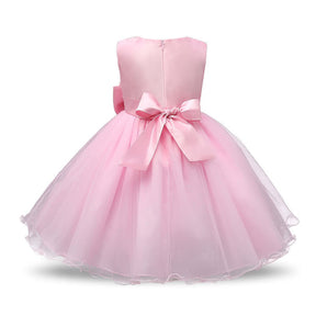 Girl Sleeveless Lace 3D Flower Tutu Holiday Princess Wedding Dresses-Pink