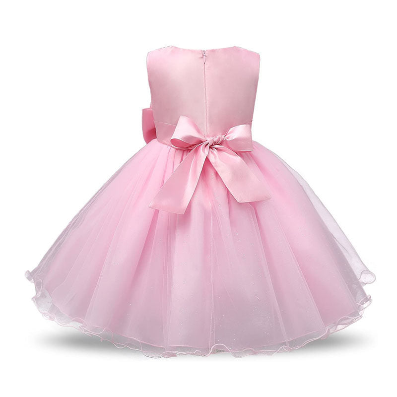 Girl Sleeveless Lace 3D Flower Tutu Holiday Princess Wedding Dresses-Pink