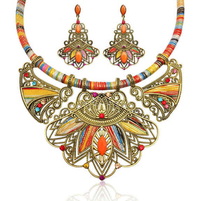 Multicolor Boho Necklace + Earrings Set For Women