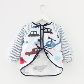 Kids Waterproof Art Smock Cartoon Long Sleeve Aprons with Bib-Airplane and Car