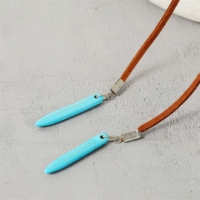 Long Suede Necklace + Vintage Turquoise Dangle Earrings for Women