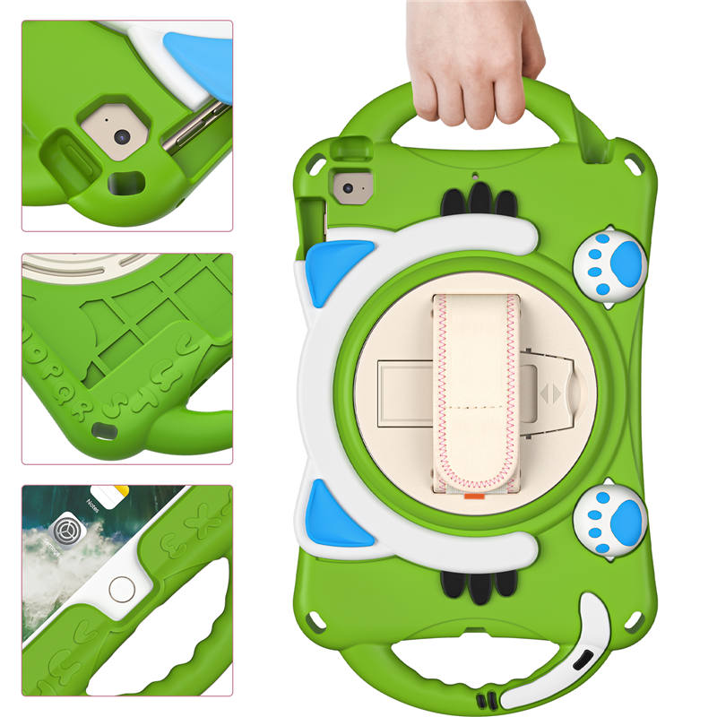 CatA iPad Silicone Case For iPad Mini 5 4 3 2 1 Built-in Handle Stand With a Strap-Green
