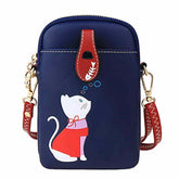 Women PU Crossbody Bag Cute Mobile Wallet-DarkBlue