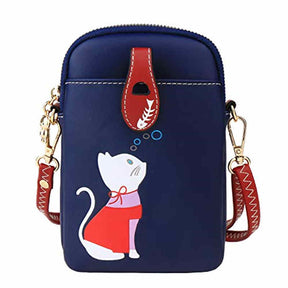 Women PU Crossbody Bag Cute Mobile Wallet-DarkBlue