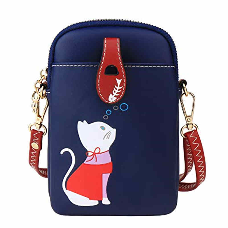 Women PU Crossbody Bag Cute Mobile Wallet-DarkBlue