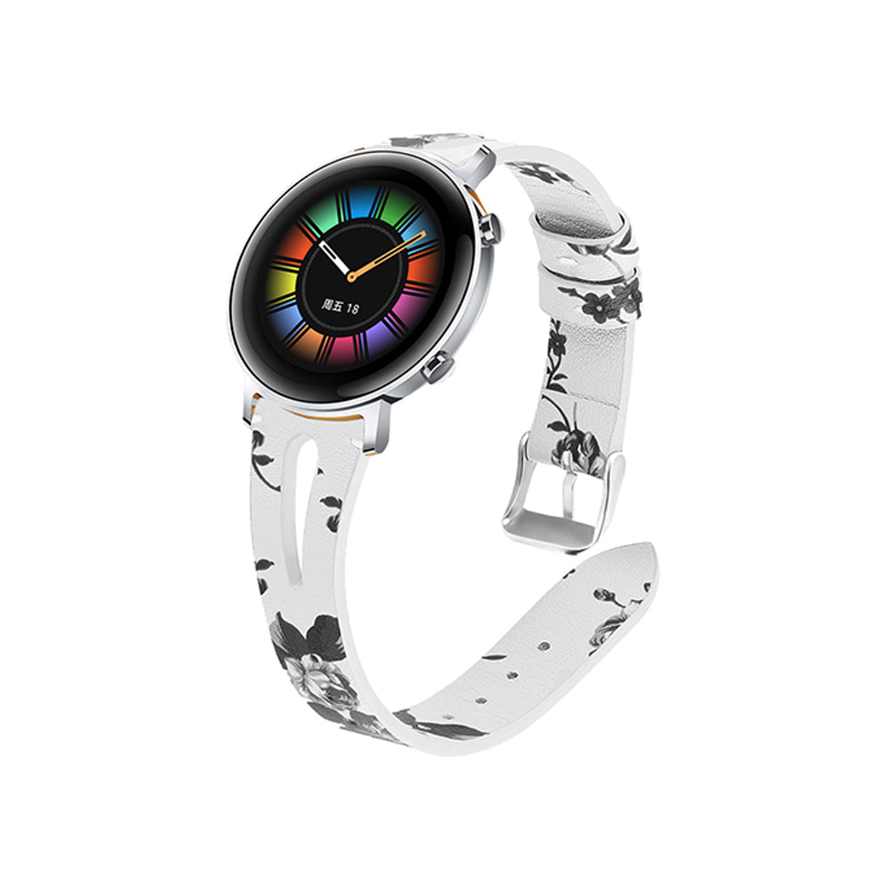 Leather Bands WIth Breathable Hole For Samsung S3/Galaxy Watch 46mm(White Grey Flower)