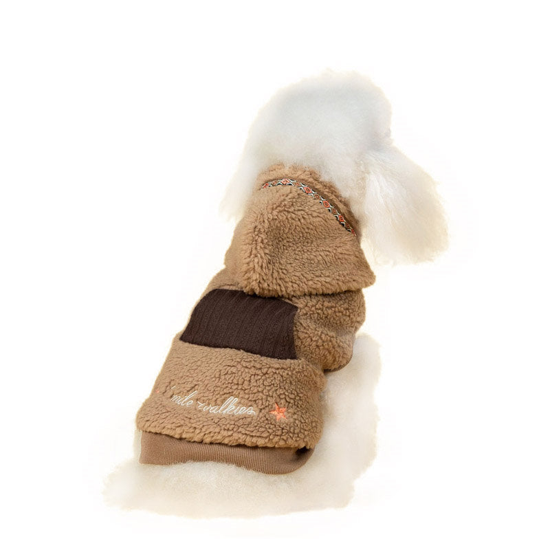 Dog Fleece Coat Hoodie Ultra Warm Thick Winter Jacket for Puppy-Coffee