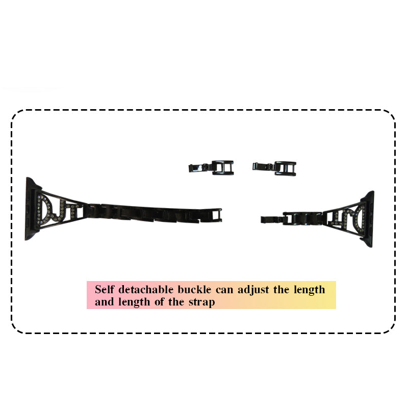 DJT Shape Stainless Steel Watch Band Adjustable Wristbands for Apple IWatch Series SE/1/2/3/4/5/6 For Women-Black