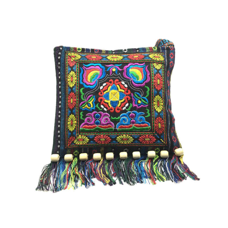 Vintage Embroidered Fringe Sling Crossbody Bag Boho Shoulder Bag-Blue Camellia
