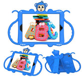 Monkey iPad Case Cartoon Kids Safe Cover Bulit-in Kickstand+Neck Strap Pencil Holder For iPad Pro 10.5inch/iPad Air 10.5inch-Blue