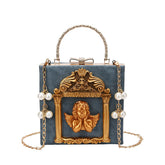 Womens Love Angel Embossed Clutch Evening Bag Bowknot Snaps Crossbody Purse-Blue