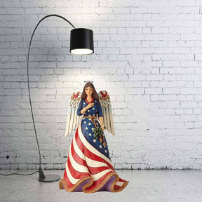 25cm Height Patriotic Angel with Flag Dress Figurine Garden Gardening Home Resin Decoration