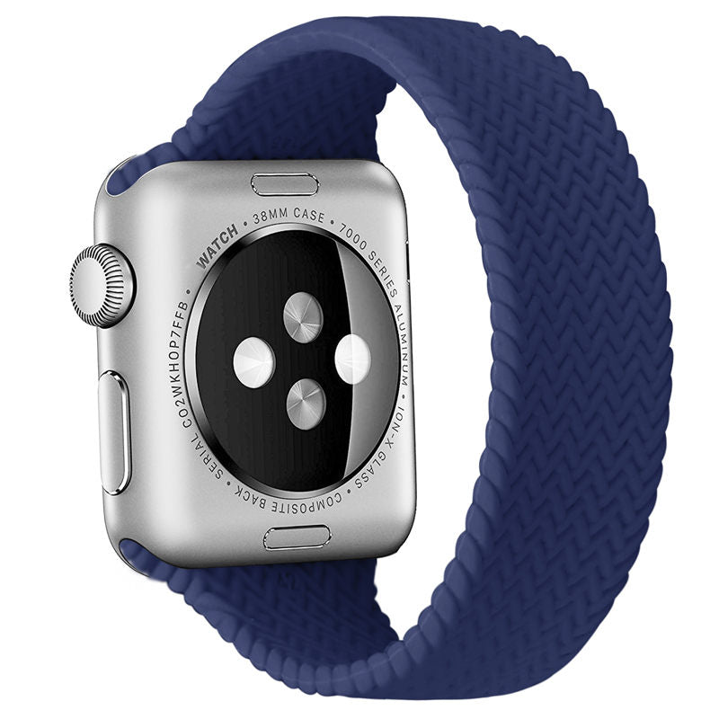 Soft Silicone Solo Loop Braided Wristbands Replacement Strap for iWatch Series SE/6/5/4/3/2/1-SeaBlue