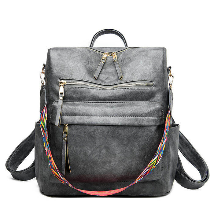 Women's Fashion Purse Backpack Multipurpose Design Backpack PU Leather Travel bag-Gray