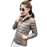Lookbook Womens Lightweight Puffer Jacket Winter Stand Collar Short Coat-Khaki