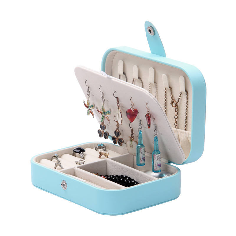 Home & LivingJewelry Box PU Leather Small Portable Travel Case 2 Layers Display Storage Box-Blue