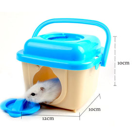 Portable Carrier Hamster Case Cage With Snacks-Blue Flat Top