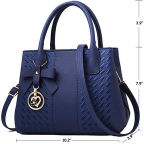 Fashion Womens PU Leather Embroidered Handbags Shoulder Tote Bags-Blue