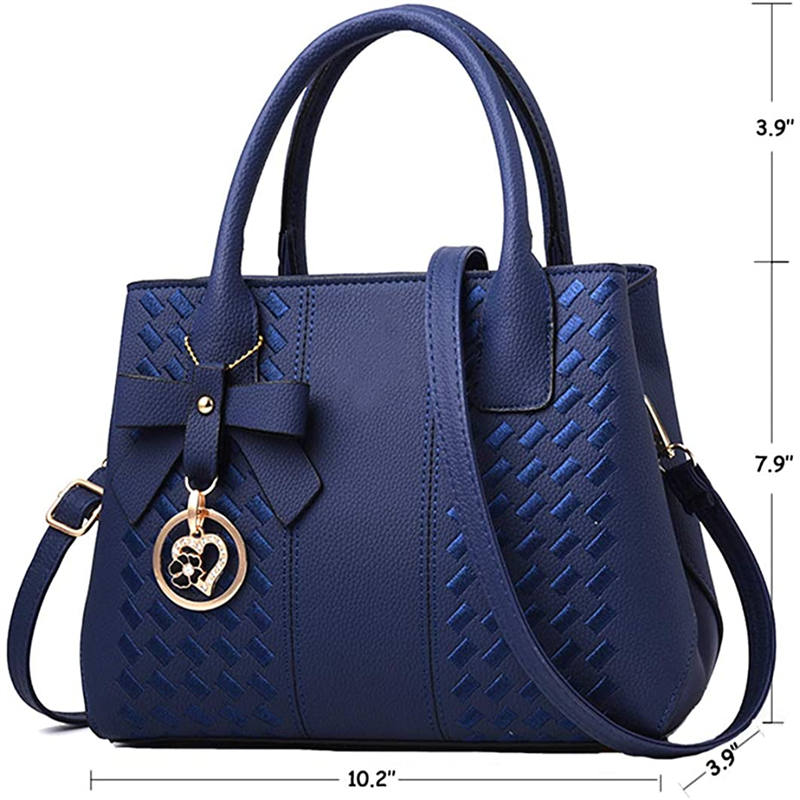 Fashion Womens PU Leather Embroidered Handbags Shoulder Tote Bags-Blue